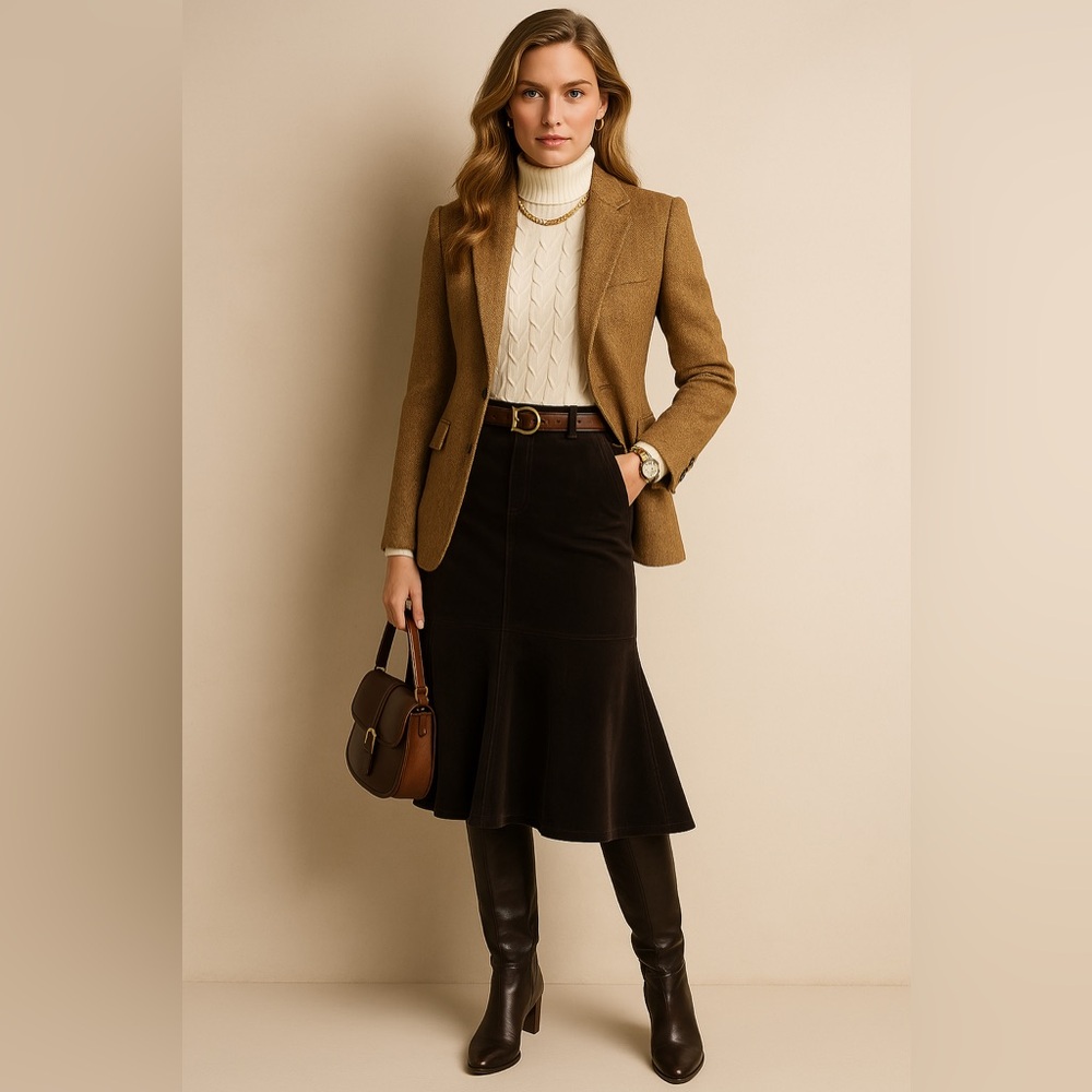 Brown corduroy flared skirt